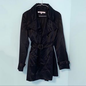 Kenneth Cole Shiny Black Trench Coat/Rain Jacket